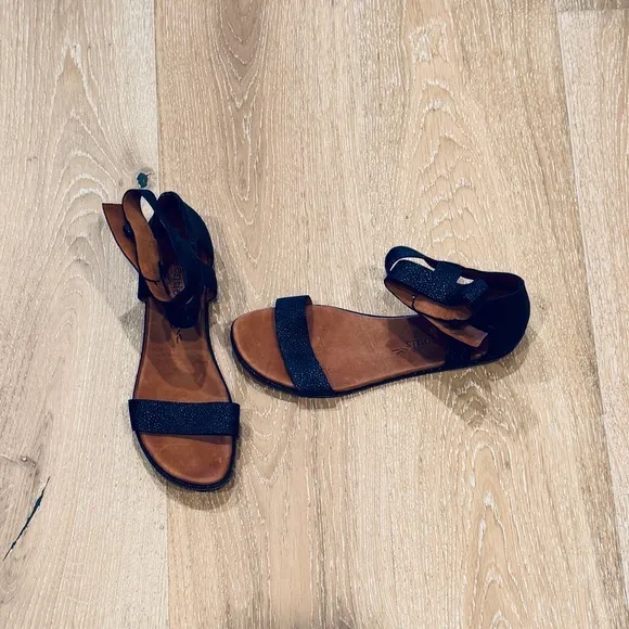 Gentle Soles Navy Textured Leather Sandals w Adjustable Ankle Straps, Size 7.5