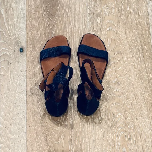 Gentle Soles Navy Textured Leather Sandals w Adjustable Ankle Straps, Size 7.5