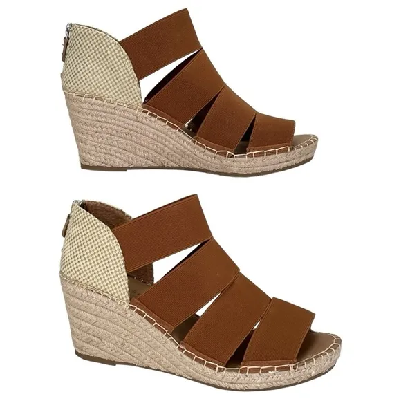 Gentle Souls Charli Cognac Elastic Womens Wedge Sandals Size 9.5M