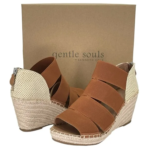 Gentle Souls Charli Cognac Elastic Womens Wedge Sandals Size 9.5M