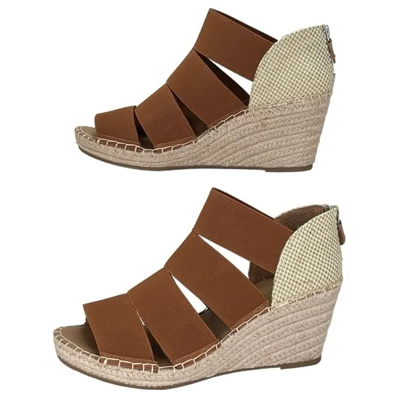 Gentle Souls Charli Cognac Elastic Womens Wedge Sandals Size 9.5M