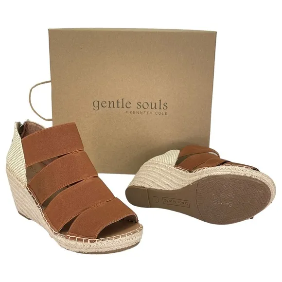 Gentle Souls Charli Cognac Elastic Womens Wedge Sandals Size 9M
