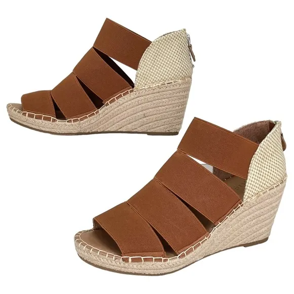 Gentle Souls Charli Cognac Elastic Womens Wedge Sandals Size 9M