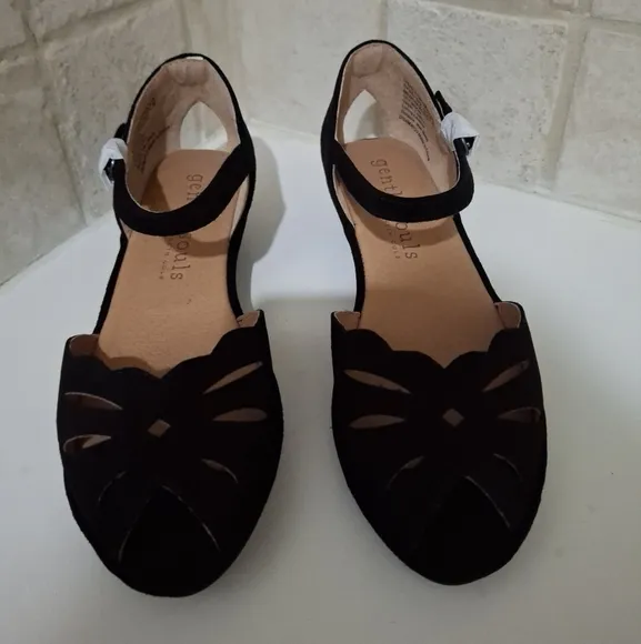 Gentle Souls Kenneth Cole Black Wedge Leather Sandals Lily Moon Size 5