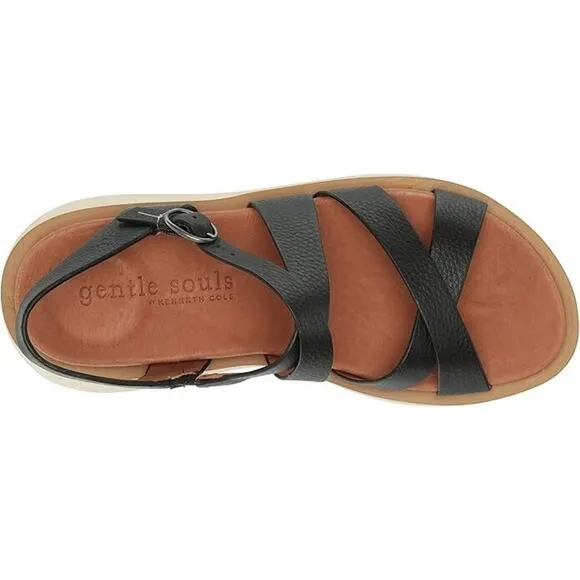 Gentle Souls Women's Rebha Crossover Strap Platform Sandals, Black Size 8M