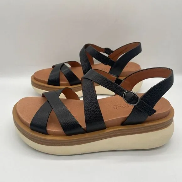 Gentle Souls Kenneth Cole Rebha Black Leather Strappy Sandals Sz 8.5 Platform