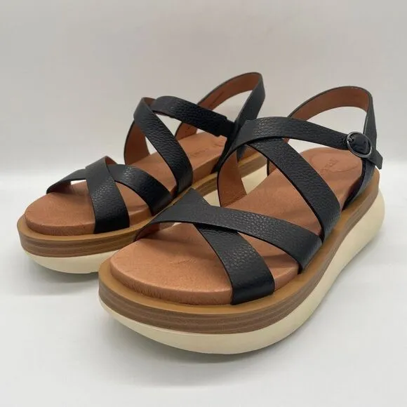 Gentle Souls Kenneth Cole Rebha Black Leather Strappy Sandals Sz 8.5 Platform