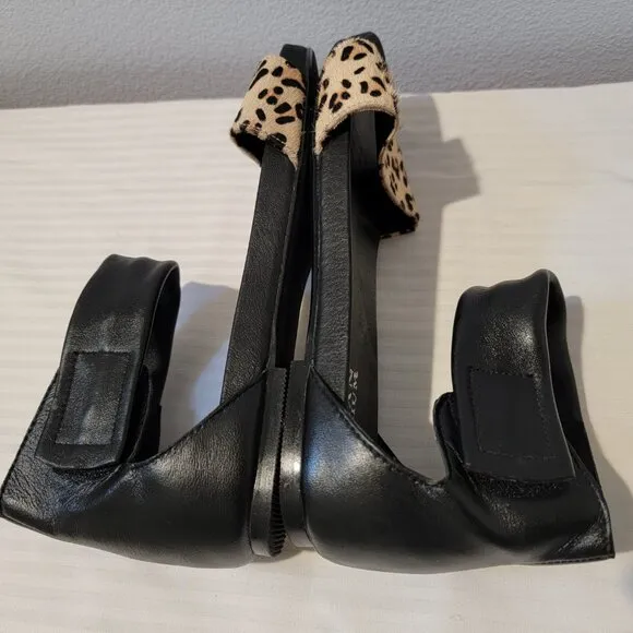 Genuine Leather Animal Print Sandals Black Beige Ankle Strap Size 8/38
