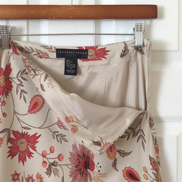 Geoffrey Beene Y2K Vintage Floral Silk High Waisted A-Line Knee Length Skirt 4