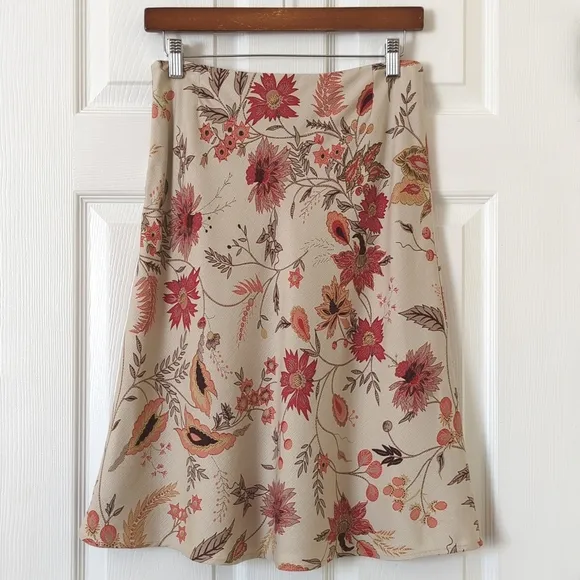 Geoffrey Beene Y2K Vintage Floral Silk High Waisted A-Line Knee Length Skirt 4