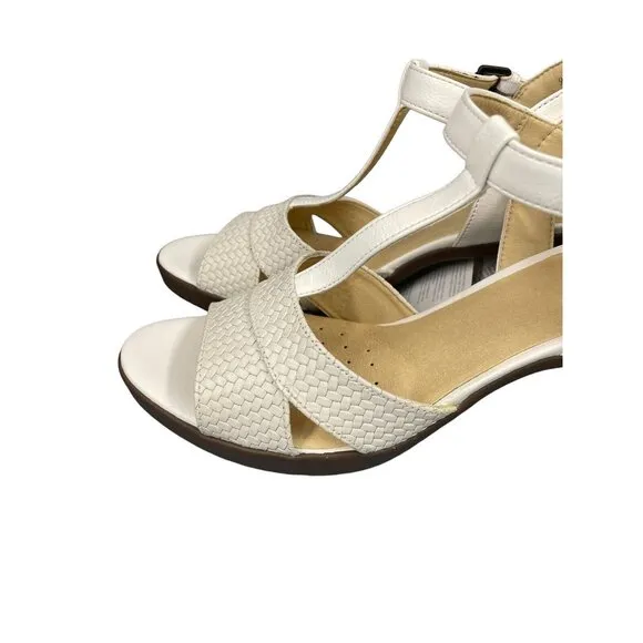 Geox Annya Mid Sandals Block Heel T Strap White SZ 40 EU 10 US NIB