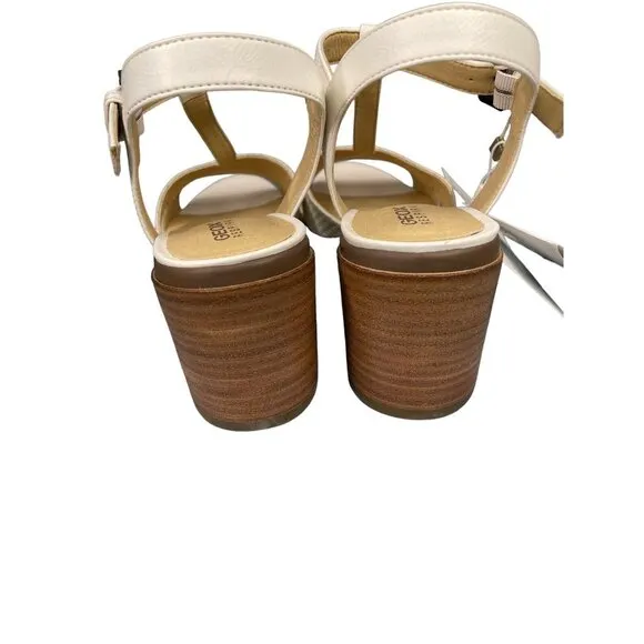 Geox Annya Mid Sandals Block Heel T Strap White SZ 40 EU 10 US NIB