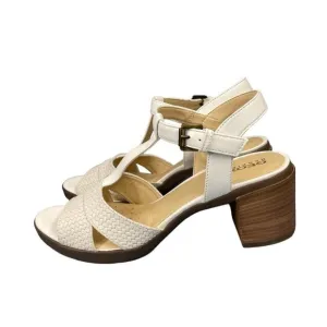 Geox Annya Mid Sandals Block Heel T Strap White SZ 40 EU 10 US NIB