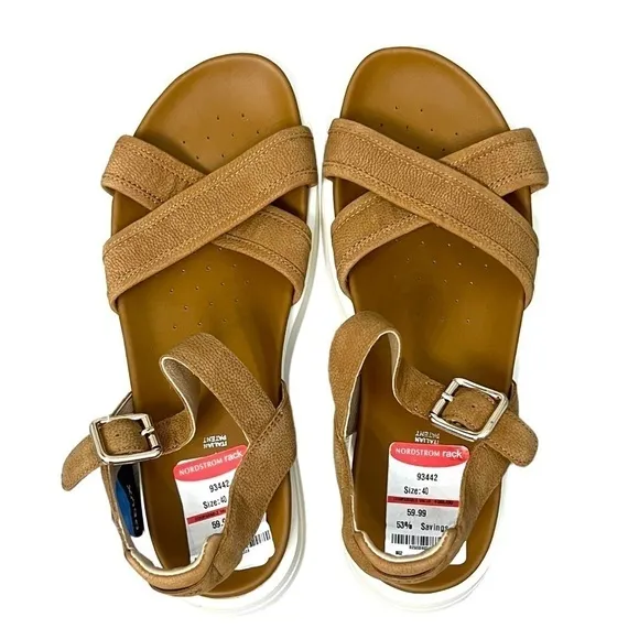 Geox Camel Color Natural Leather Sandals With Straps - Size 40