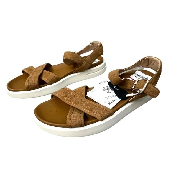 Geox Camel Color Natural Leather Sandals With Straps - Size 40