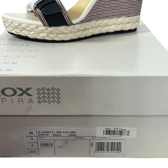 Geox Respira D Janira Red White and Blue Wedge Sandals Size 9 NIB