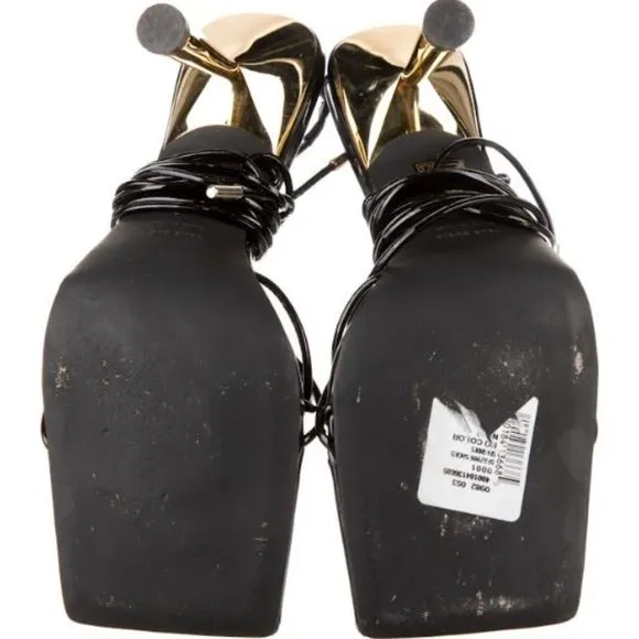GIA BORGHINI Womens Patent Leather Square ToShort Lace Up Sandals Rosie Black 40