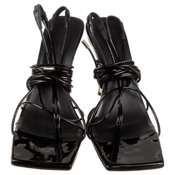 GIA BORGHINI Womens Patent Leather Square ToShort Lace Up Sandals Rosie Black 40