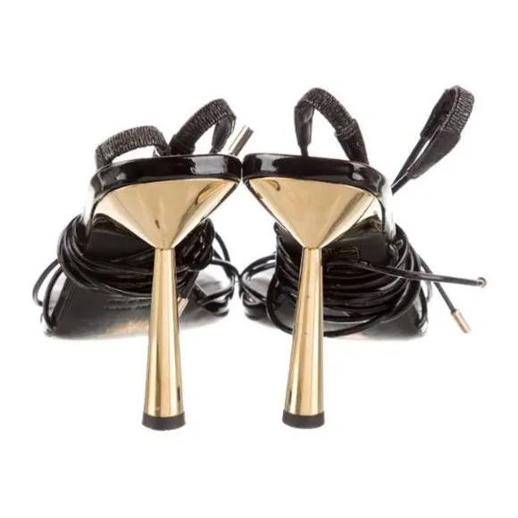 GIA BORGHINI Womens Patent Leather Square ToShort Lace Up Sandals Rosie Black 40
