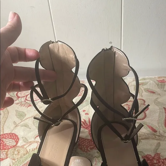 Giambattista Valli Black Suede Cream 4 Strap High Back Sparkle Platform Sandals