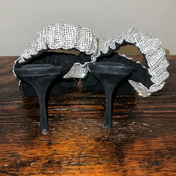 Gianni Bini Black Sandals with Silver Rhinestones