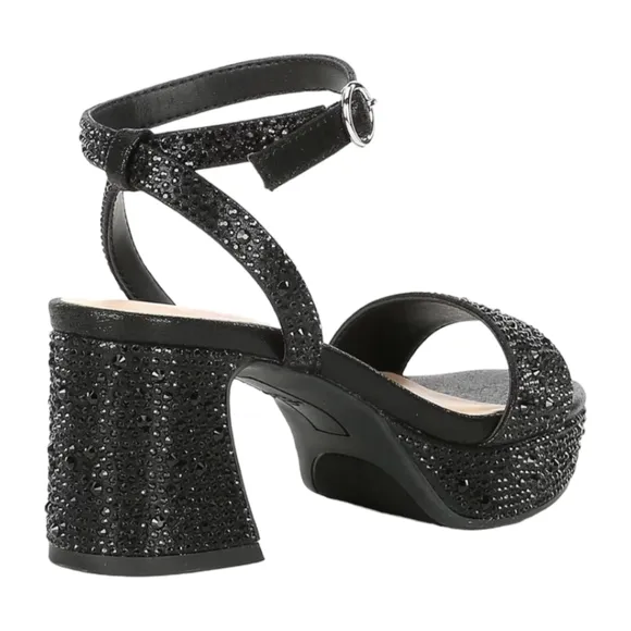 Gianni Bini Ellie-Girl Black Rhinestone Platform Dress Sandals Size 10