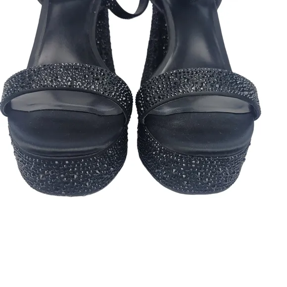 Gianni Bini Ellie-Girl Black Rhinestone Platform Dress Sandals Size 10