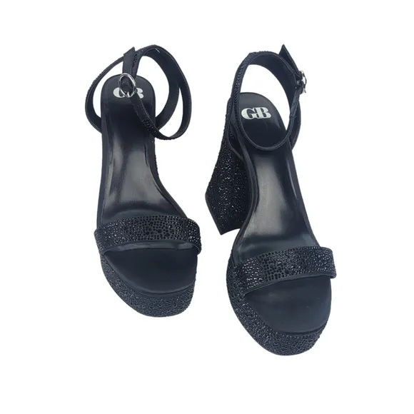 Gianni Bini Ellie-Girl Black Rhinestone Platform Dress Sandals Size 10