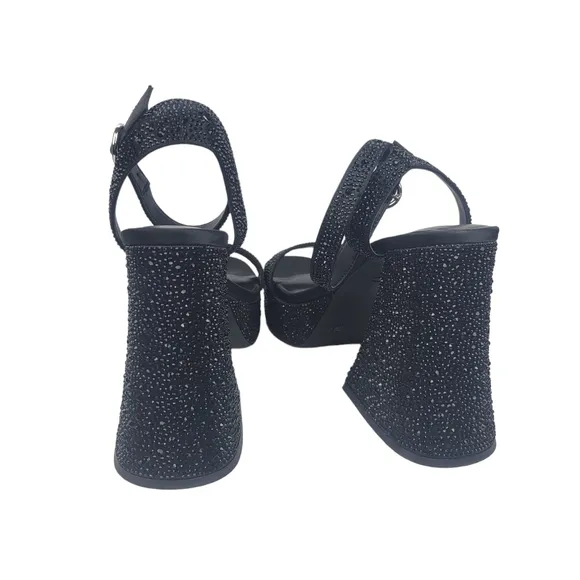 Gianni Bini Ellie-Girl Black Rhinestone Platform Dress Sandals Size 10