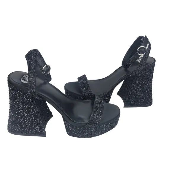 Gianni Bini Ellie-Girl Black Rhinestone Platform Dress Sandals Size 10