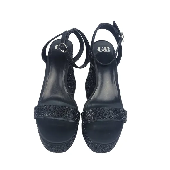 Gianni Bini Ellie-Girl Black Rhinestone Platform Dress Sandals Size 10