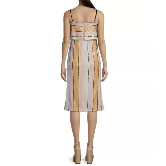 Gianni Bini Halston Dress Multi-Color Sequin Stripe Formal Midi NWT Size 4