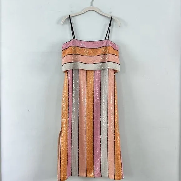 Gianni Bini Halston Dress Multi-Color Sequin Stripe Formal Midi NWT Size 4