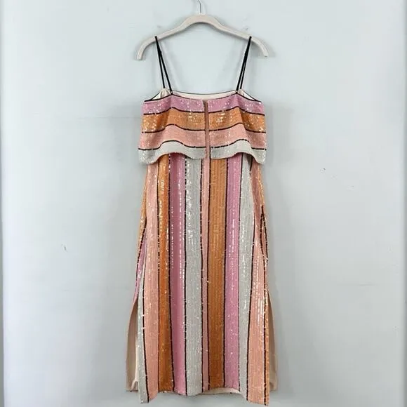 Gianni Bini Halston Dress Multi-Color Sequin Stripe Formal Midi NWT Size 4
