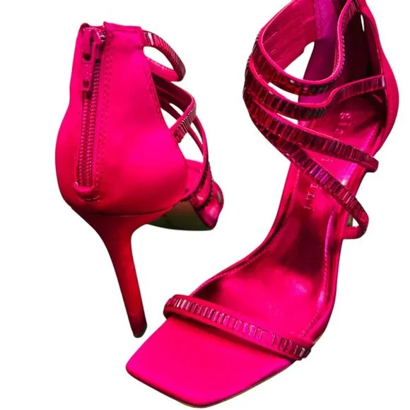 Gianni Bini Hot Pink bling sandal with stileto heel and zip closure.  SZ:9.5