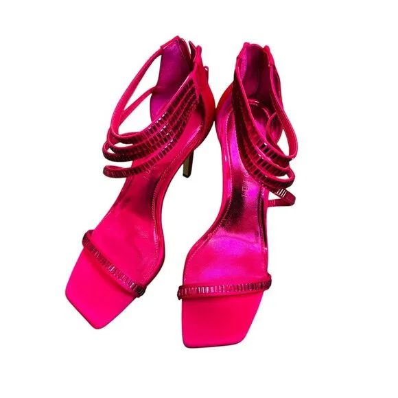 Gianni Bini Hot Pink bling sandal with stileto heel and zip closure.  SZ:9.5