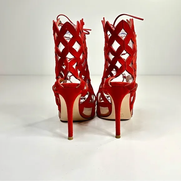 Gianvito Rossi Red Suede Gladiator Heeled Sandals Size EU 36.5 or US 6.5