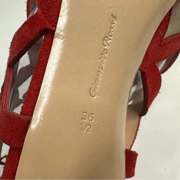 Gianvito Rossi Red Suede Gladiator Heeled Sandals Size EU 36.5 or US 6.5