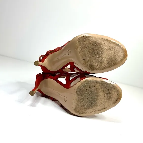 Gianvito Rossi Red Suede Gladiator Heeled Sandals Size EU 36.5 or US 6.5