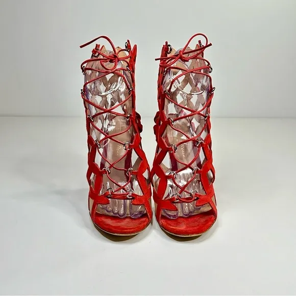Gianvito Rossi Red Suede Gladiator Heeled Sandals Size EU 36.5 or US 6.5