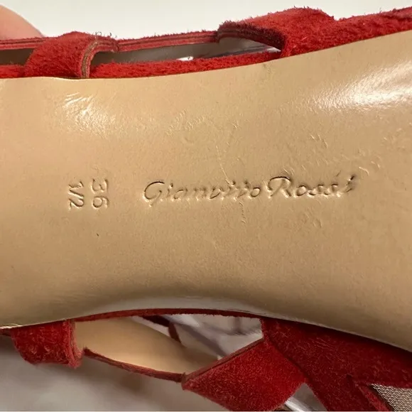 Gianvito Rossi Red Suede Gladiator Heeled Sandals Size EU 36.5 or US 6.5