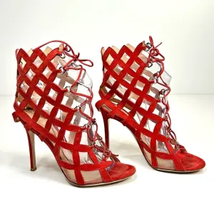 Gianvito Rossi Red Suede Gladiator Heeled Sandals Size EU 36.5 or US 6.5