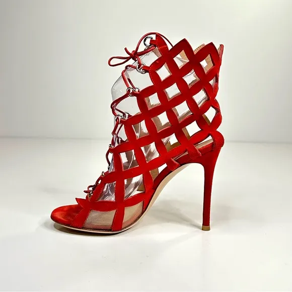 Gianvito Rossi Red Suede Gladiator Heeled Sandals Size EU 36.5 or US 6.5