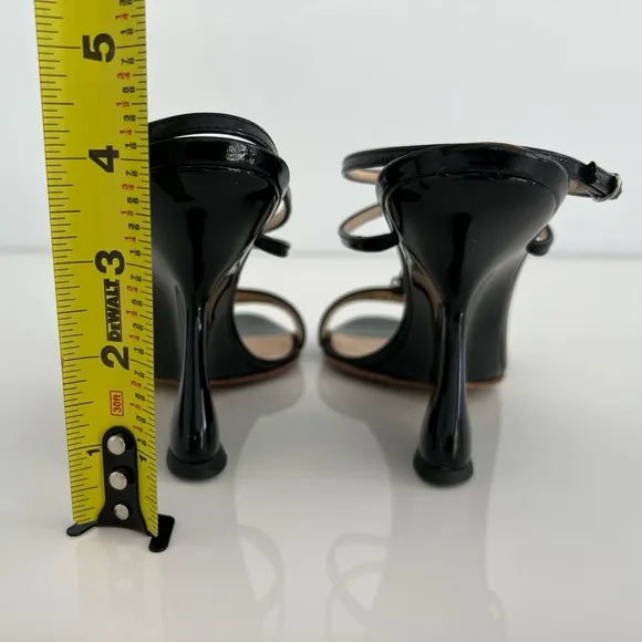 GIUSEPPE ZANOTTI BLACK PATENT LEATHER WEDGE SANDALS SIZE IT 37.5 / US 7.5