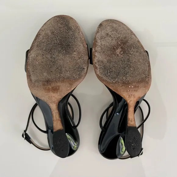 GIUSEPPE ZANOTTI BLACK PATENT LEATHER WEDGE SANDALS SIZE IT 37.5 / US 7.5
