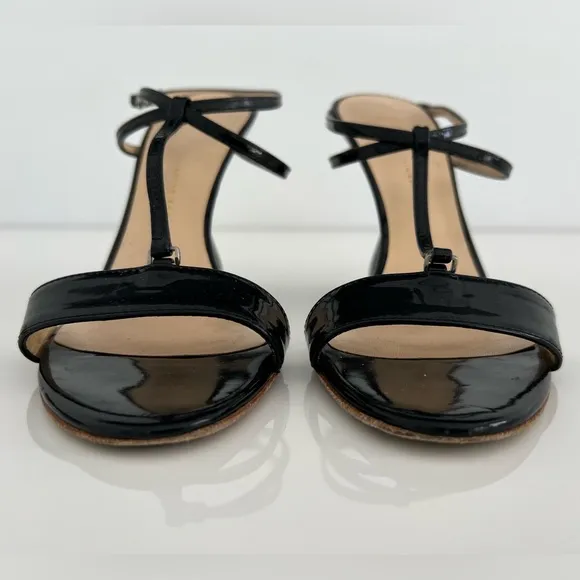 GIUSEPPE ZANOTTI BLACK PATENT LEATHER WEDGE SANDALS SIZE IT 37.5 / US 7.5