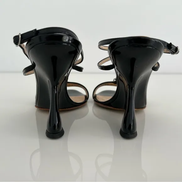GIUSEPPE ZANOTTI BLACK PATENT LEATHER WEDGE SANDALS SIZE IT 37.5 / US 7.5