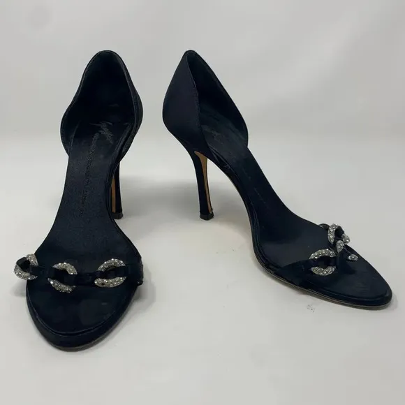 Giuseppe Zanotti Black Silk Sandals w/ Rhinestones