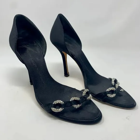 Giuseppe Zanotti Black Silk Sandals w/ Rhinestones
