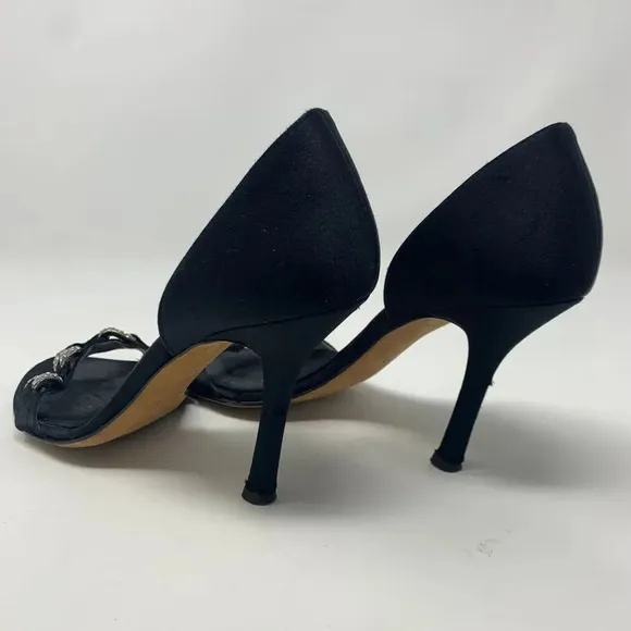 Giuseppe Zanotti Black Silk Sandals w/ Rhinestones
